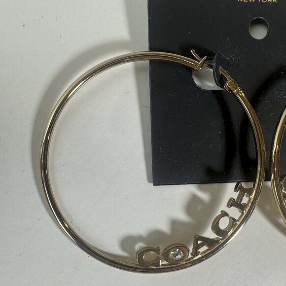 Coach Medium Hoop Earrings Gold Signature Logo Spellout Jewel Rhinestone - Picture 6 of 11